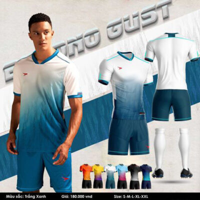 Áo bóng đá không logo thiết kế BEYONO GUST trắng xanh