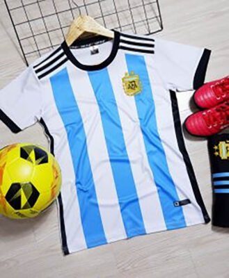 Quần áo bóng đá trẻ em Argentina trắng sọc xanh 2022