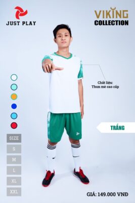 Áo bóng đá không logo thiết kế JP VIKING vải mè cao cấp màu trắng