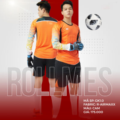 Áo thủ môn không logo thiết kế RIKI - ROLLMES vải mè R-Airmaxx cao cấp màu cam