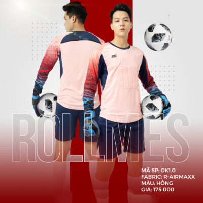 Áo thủ môn không logo thiết kế RIKI - ROLLMES vải mè R-Airmaxx cao cấp màu hồng