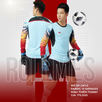 Áo thủ môn không logo thiết kế RIKI - ROLLMES vải mè R-Airmaxx cao cấp màu xanh da