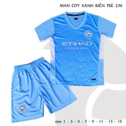 Quần áo bóng đá Trẻ Em CLB Man City màu Xanh Da 21-22