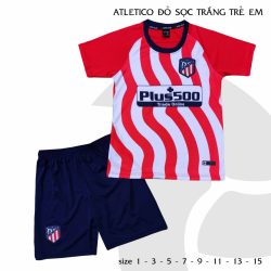Quần áo bóng đá Trẻ Em Atletico màu Đỏ Sọc Trắng 21-22