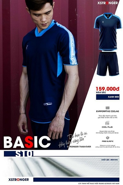 Áo bóng đá không logo thiết kế Xstronger S10 Basic màu xanh đen