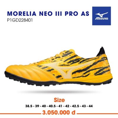 Giày bóng đá Mizuno Morelia Neo III Pro AS sân cỏ nhân tạo màu vàng