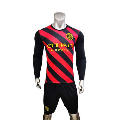 Quần áo Man City tay dài 2022 đỏ sọc đen