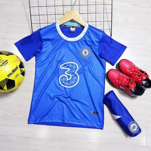 Quần áo bóng đá trẻ em Chelsea xanh bích 2022
