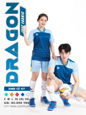 Quần áo bóng đá không logo Just Play Dragon màu xanh cổ vịt