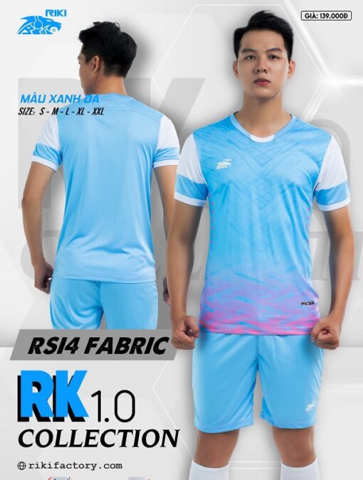 Quần áo bóng đá không logo Riki RK 1.0 màu xanh da