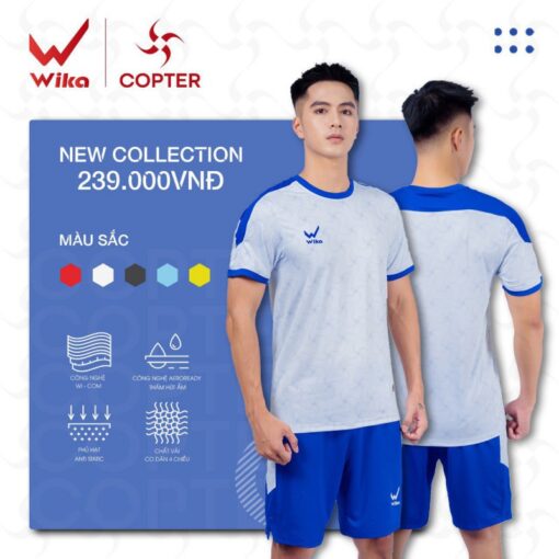 Quần áo bóng đá không logo Wika Copter màu trắng