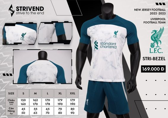 Quần áo Liverpool màu trắng Strivend cao cấp 2022-23