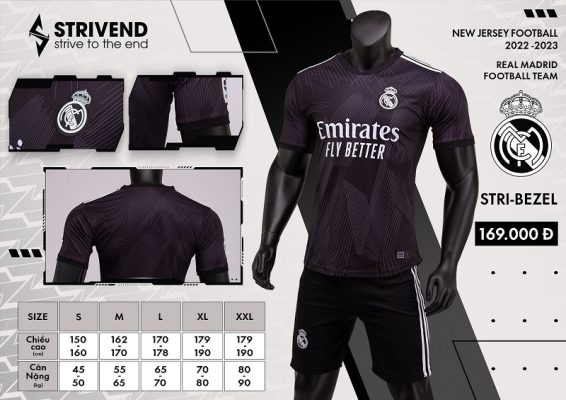 Quần áo Real Madrid màu đen Strivend cao cấp 2022-23