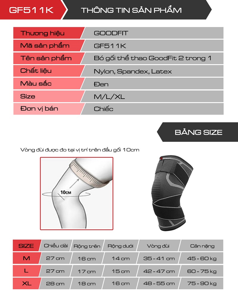 Thông tin sản phẩm bó gối thể thao GoodFit 2 trong 1 GF511K