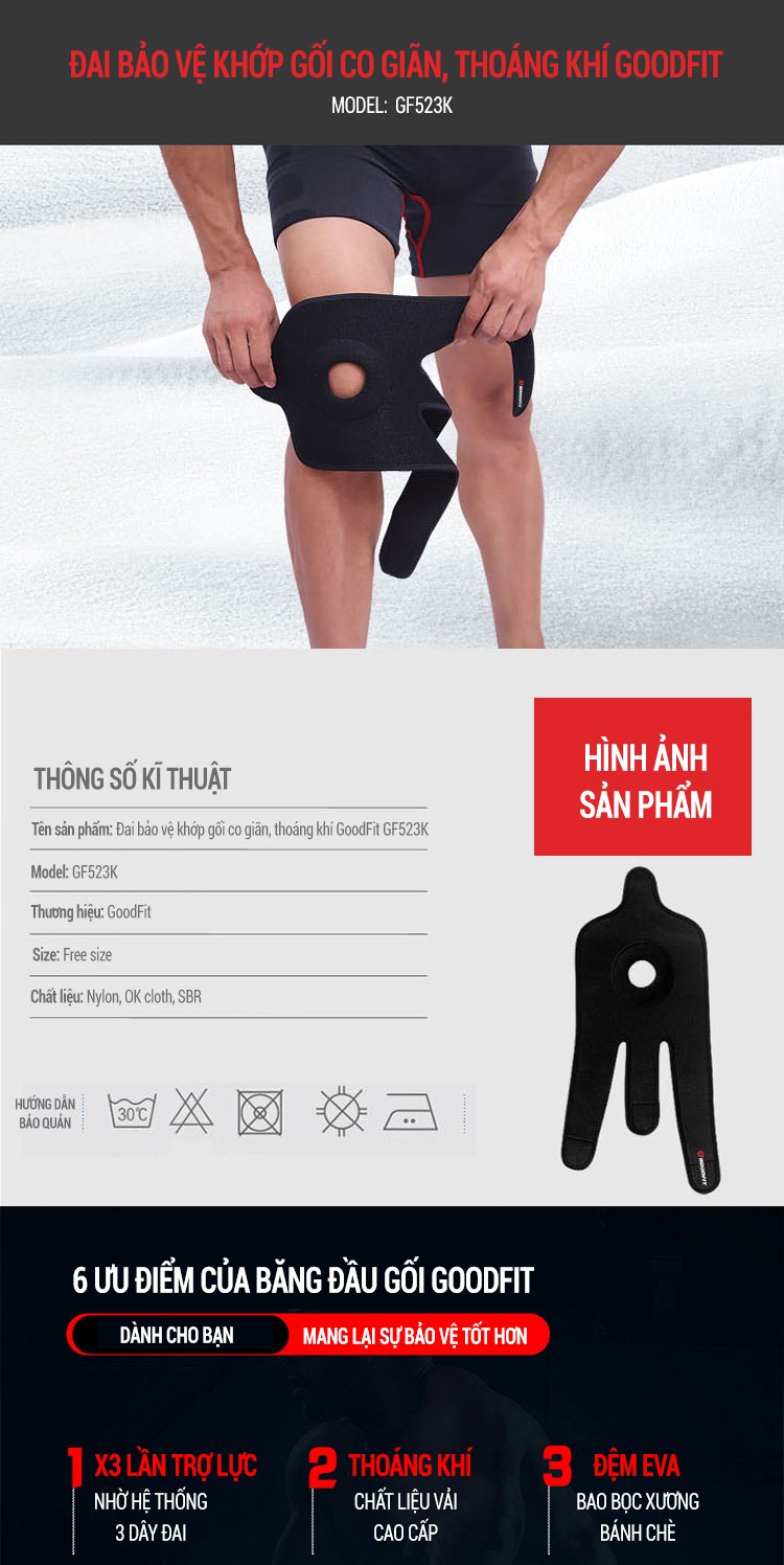 Đai bảo vệ khớp gối co giãn, thoáng khí GoodFit GF523K 4