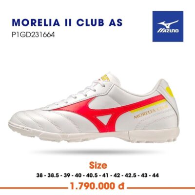 Giày bóng đá Mizuno Morelia II Club AS sân cỏ nhân tạo màu trắng