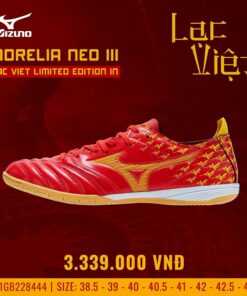 Giày bóng đá Mizuno Morelia Neo III Lạc Việt Limited Edition IN sân futsal màu đỏ