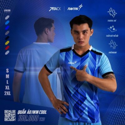 Quần áo bóng đá không logo iWin Cool Attack màu xanh da