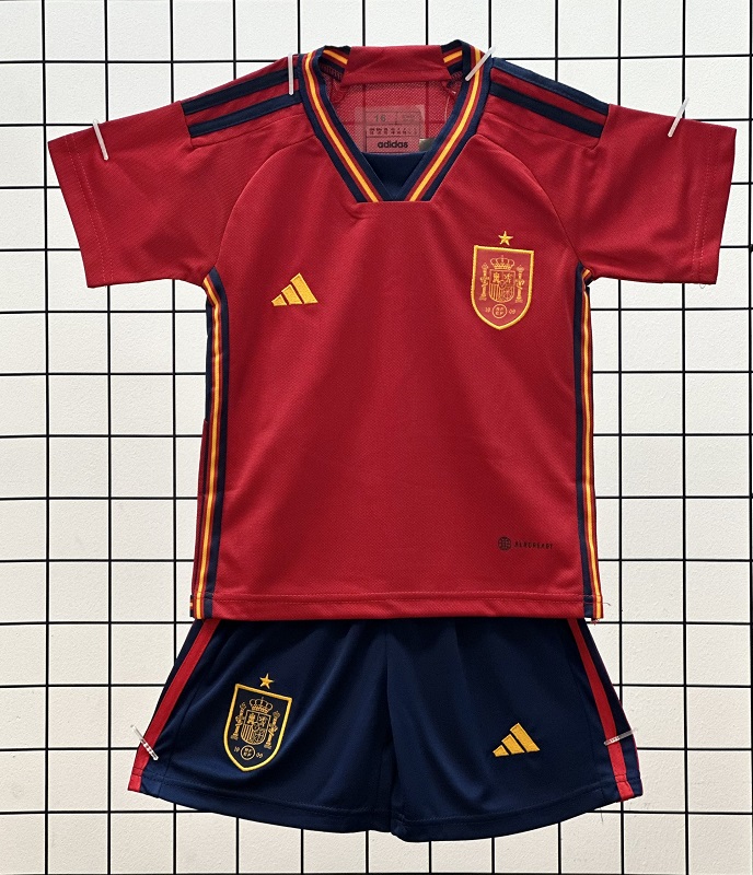 Quần áo trẻ em Tây Ban Nha màu đỏ sân nhà World Cup F1