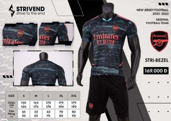Quần áo Arsenal C2 Strivend cao cấp 2022-23 màu đen