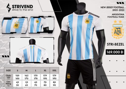 Quần áo Argentina Strivend cao cấp 2022-23 màu trắng sọc xanh