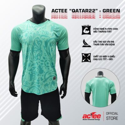 Quần áo đá banh không logo Molten Actee Qatar22 màu xanh lá