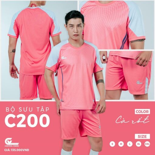 Quần áo đá banh không logo Riki C200 màu hồng