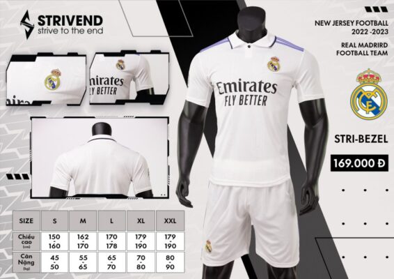 Quần áo Real Madrid màu trắng Strivend cao cấp 2022-23
