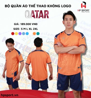 Quần áo đá banh không logo HP Qatar màu Cam - Hà Lan