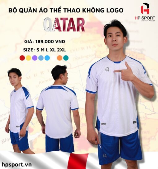 Quần áo đá banh không logo HP Qatar màu trắng - Anh