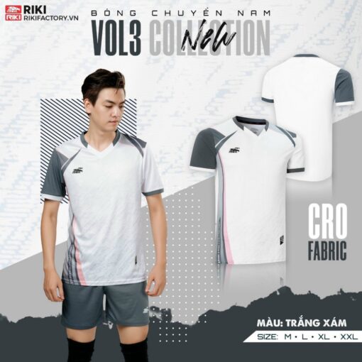Quần áo bóng chuyền Riki Vol3 màu trắng xám
