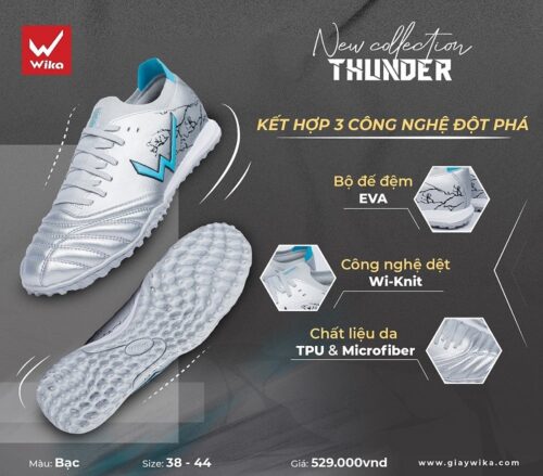 Giày đá bóng Wika Thunder sân cỏ nhân tạo màu bạc