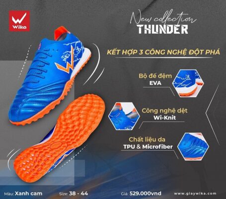 Giày đá bóng Wika Thunder sân cỏ nhân tạo màu xanh cam