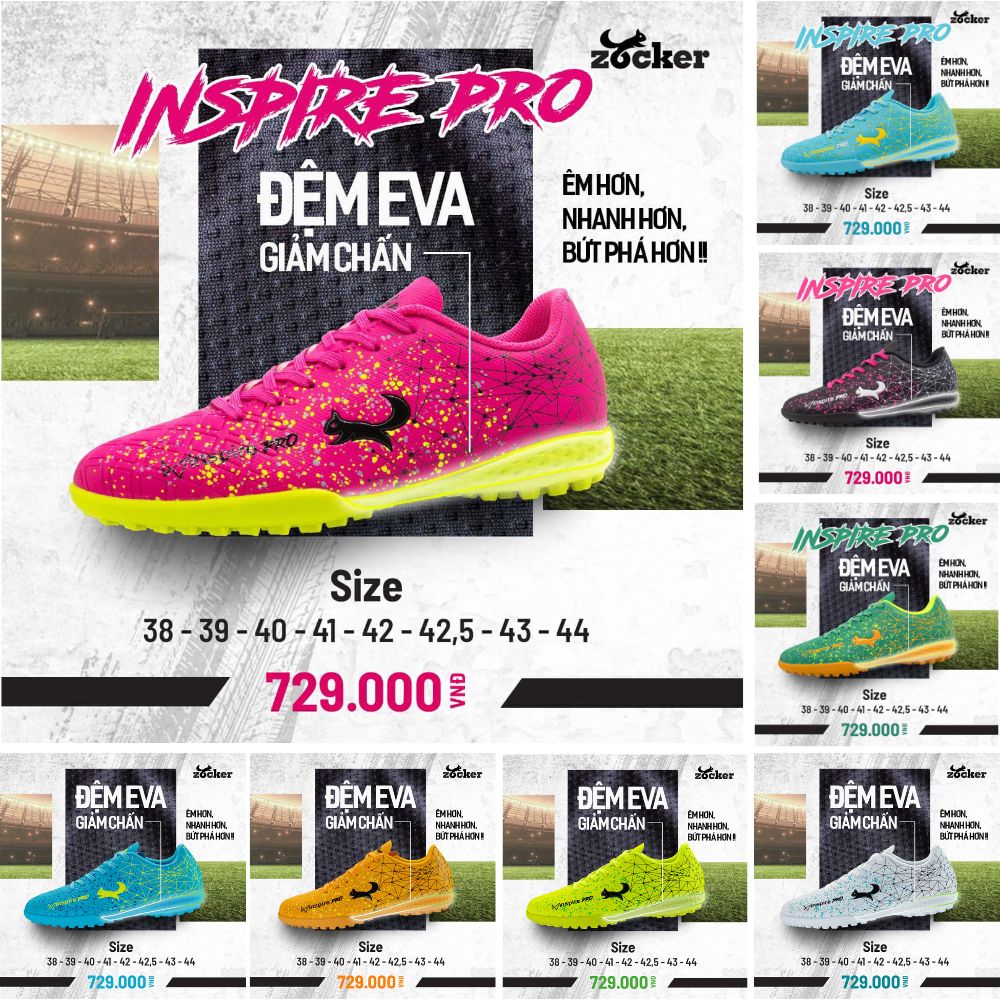 Giày bóng đá Zocker Inspire PRO TF sân cỏ nhân tạo 8 màu