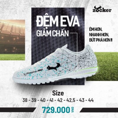 Giày bóng đá Zocker Inspire PRO TF sân cỏ nhân tạo màu trắng
