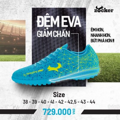 Giày bóng đá Zocker Inspire PRO TF sân cỏ nhân tạo màu xanh ngọc