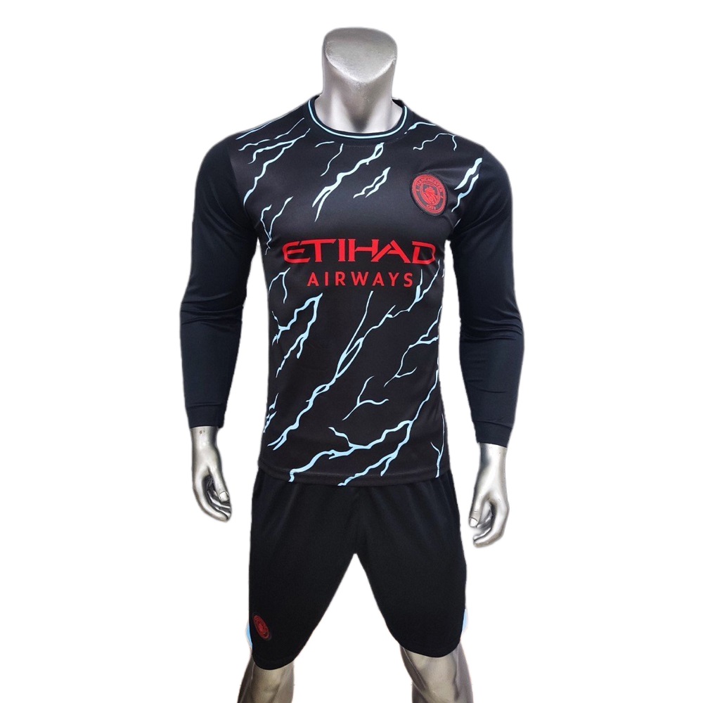 Quần áo Man City 2024 tay dài sân khách thứ 3 màu đen