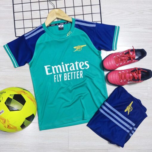 Quần áo trẻ em Arsenal 2024 màu xanh sân khách thứ 3 hàng Việt