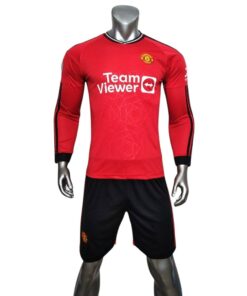 Quần áo bóng đá MU 2024 tay dài màu đỏ mặt trước