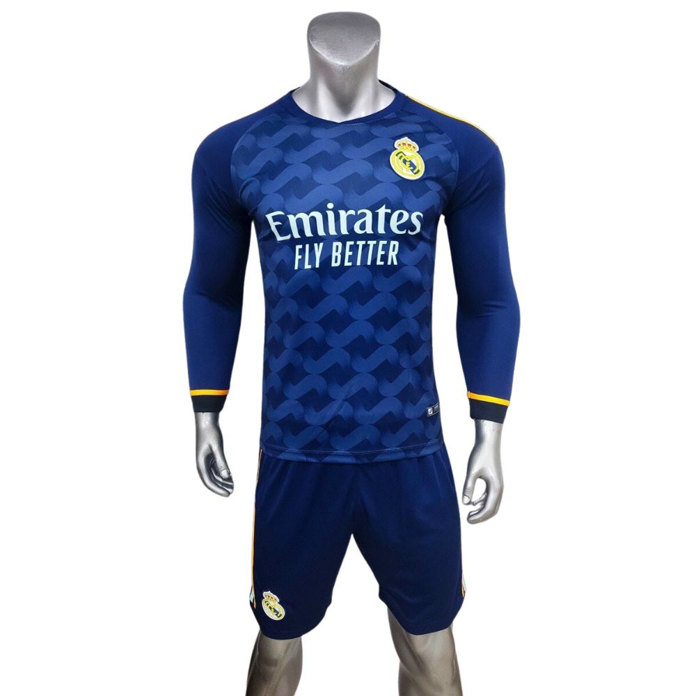 Quần áo bóng đá Real Madrid 2024 tay dài màu xanh mặt trước