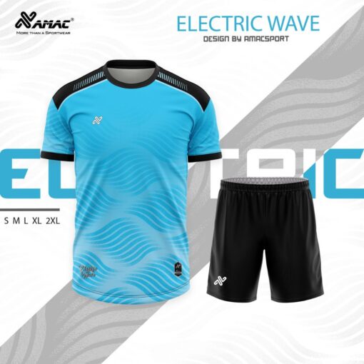 Quần áo đá banh không logo Amac Electric Wave xanh da
