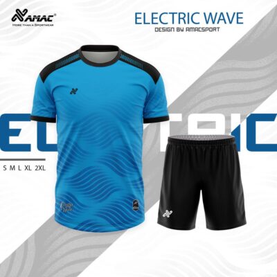 Quần áo đá banh không logo Amac Electric Wave xanh dương