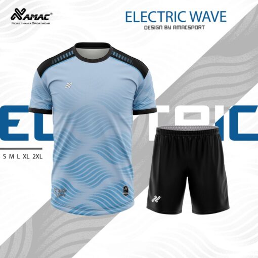 Quần áo đá banh không logo Amac Electric Wave xanh lơ