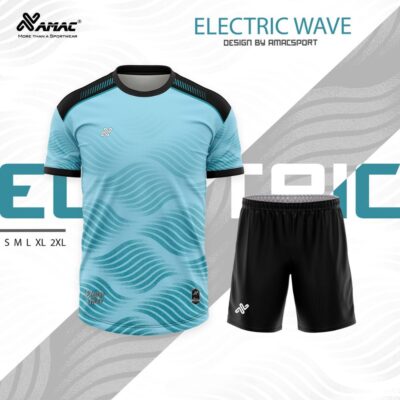 Quần áo đá banh không logo Amac Electric Wave xanh ngọc