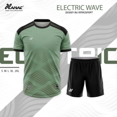 Quần áo đá banh không logo Amac Electric Wave xanh rêu