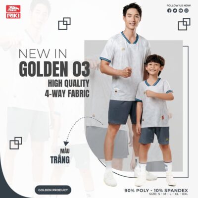 Quần áo đá banh không logo Riki Golden 03 trắng