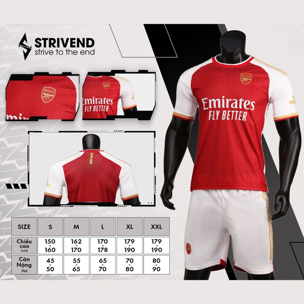 Quần áo bóng đá Arsenal 2024 Strivend cao cấp màu đỏ