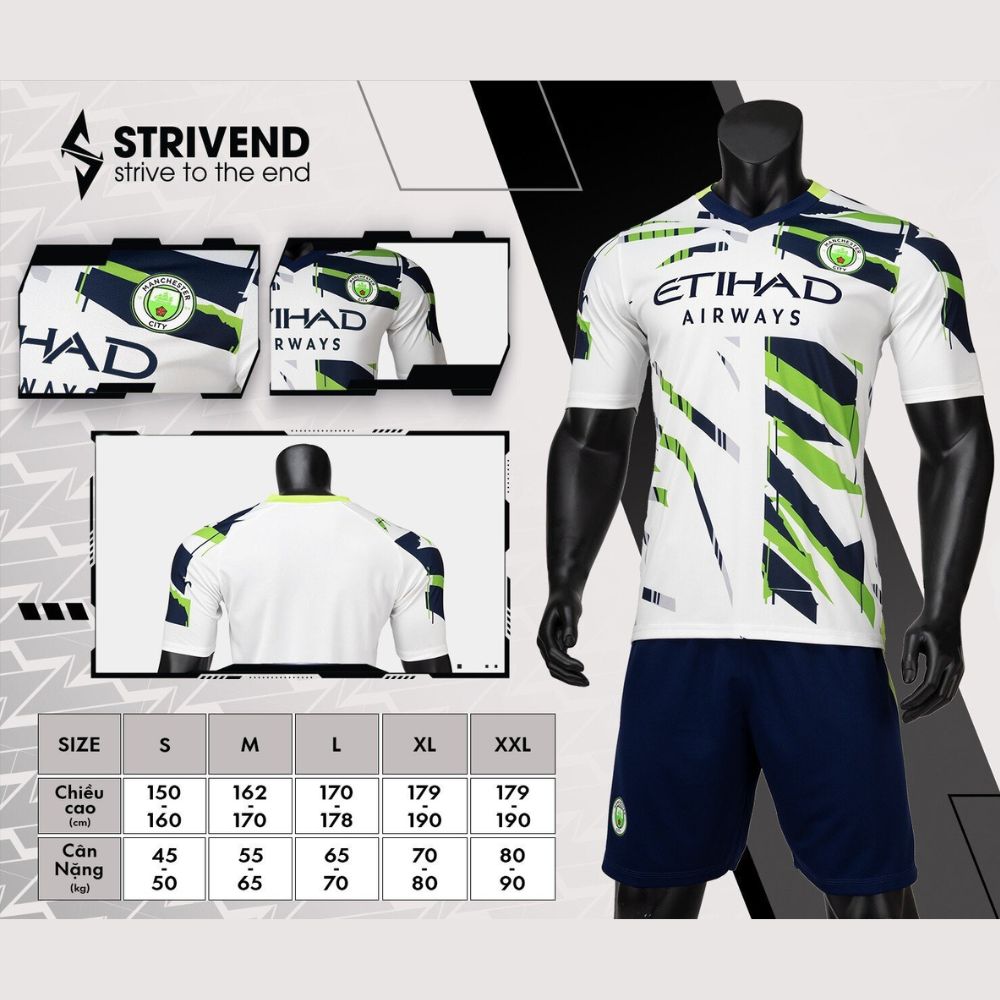 Quần áo bóng đá Man City 2024 Strivend cao cấp màu trắng
