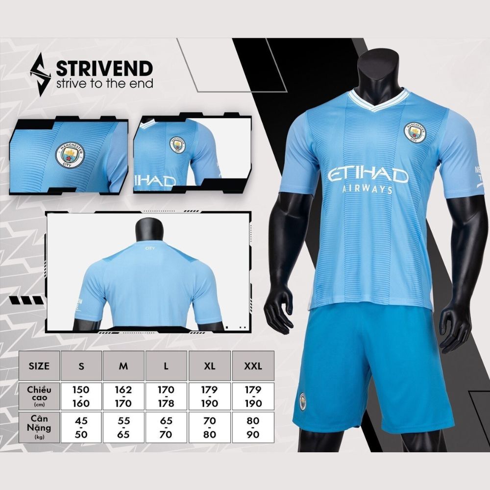 Quần áo bóng đá Man City 2024 Strivend cao cấp màu xanh