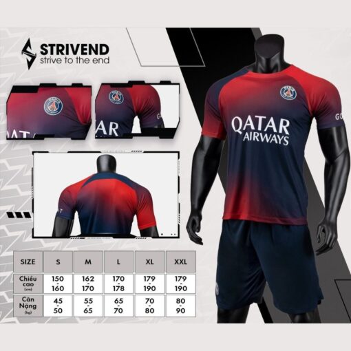 Quần áo bóng đá PSG 2024 Strivend cao cấp màu đỏ